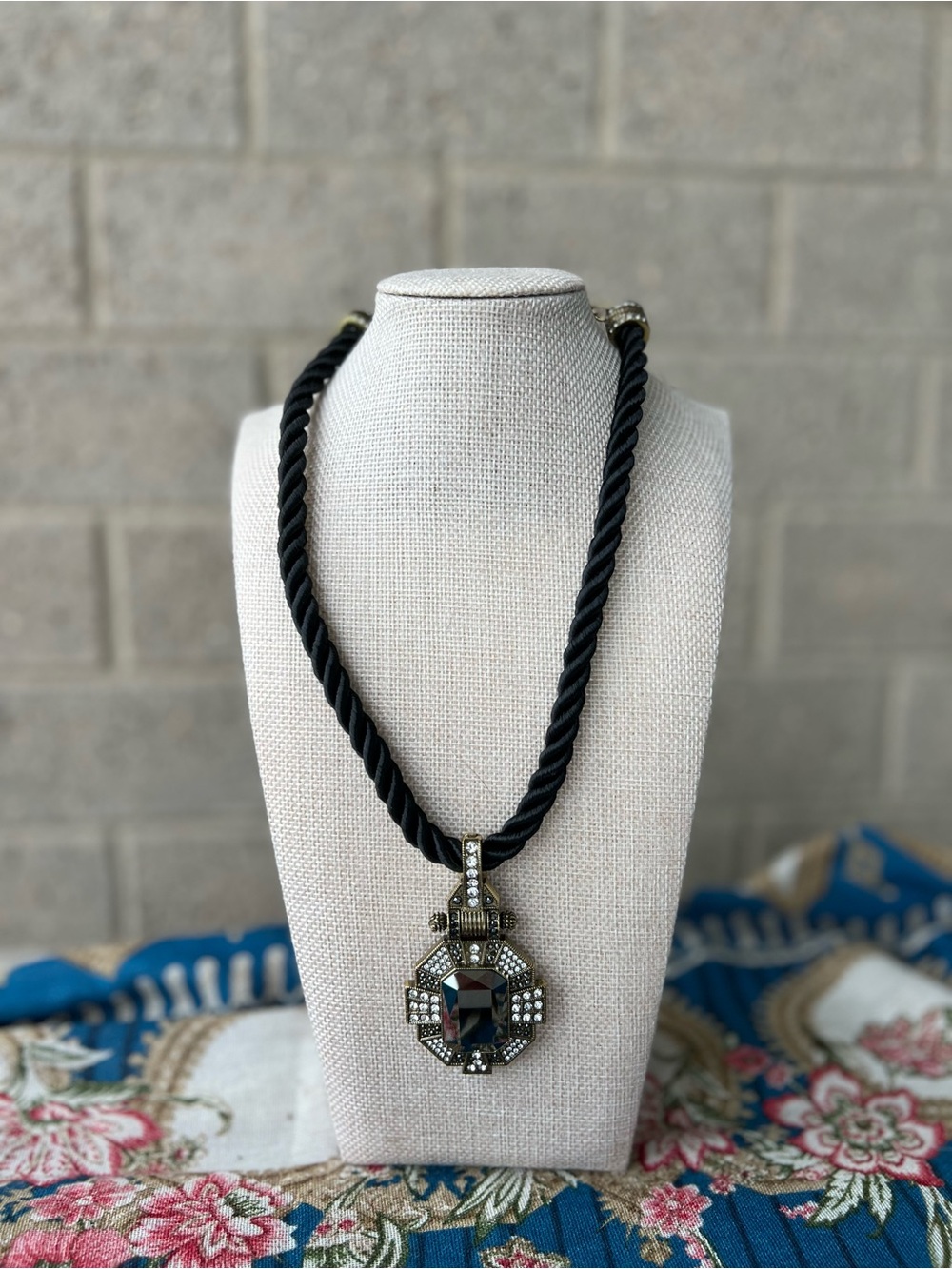 Black Heidi Daus Rope Necklace with Crystal Pendant